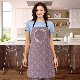 Mauve Elegant Damask Personalised Apron