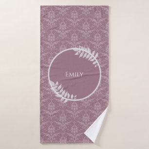 Mauve Elegant Damask Personalised Bath Towel Set