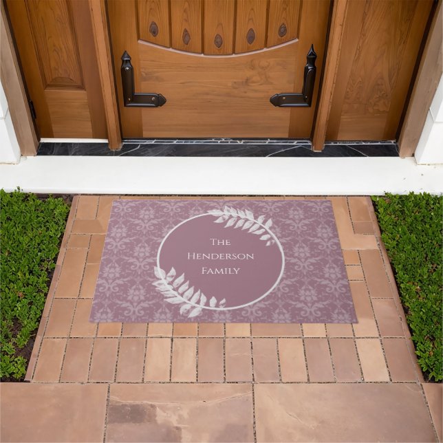 Mauve Elegant Damask Personalised Doormat (Outdoor)