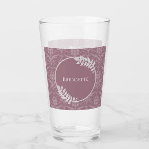 Mauve Elegant Damask Personalised Glass