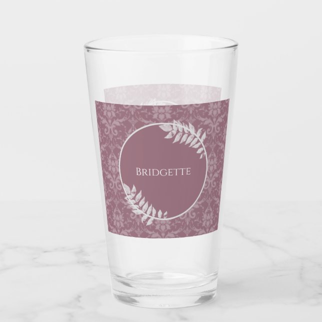 Mauve Elegant Damask Personalised Glass (Front)