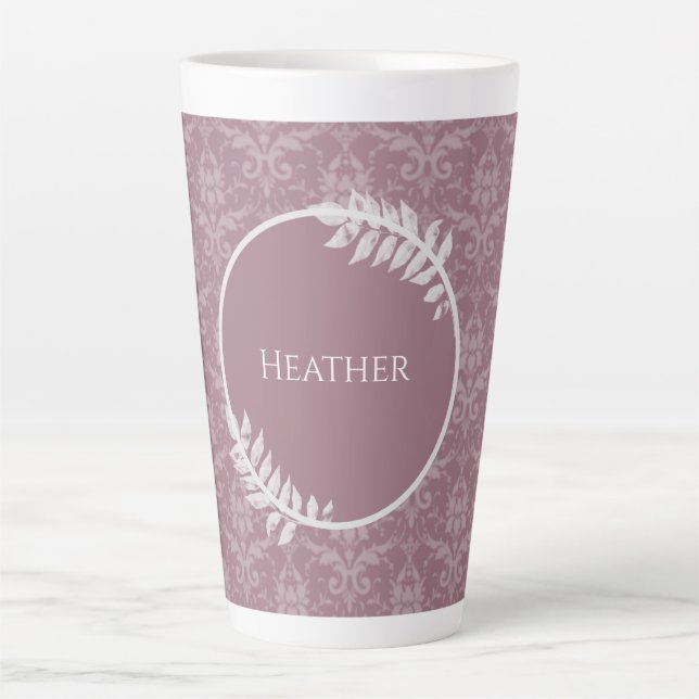 Mauve Elegant Damask Personalised Latte Mug (Front)