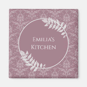 Mauve Elegant Damask Personalised Magnet