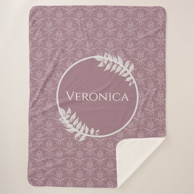 Mauve Elegant Damask Personalised Sherpa Blanket (Front)