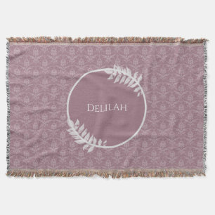 Mauve Elegant Damask Personalised Throw Blanket