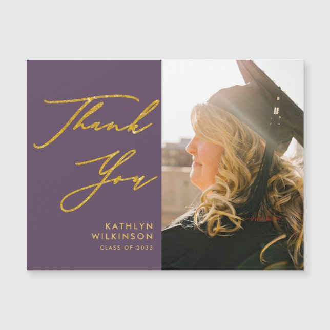 Mauve Elegant Gold Script Graduation Thank You (Front)