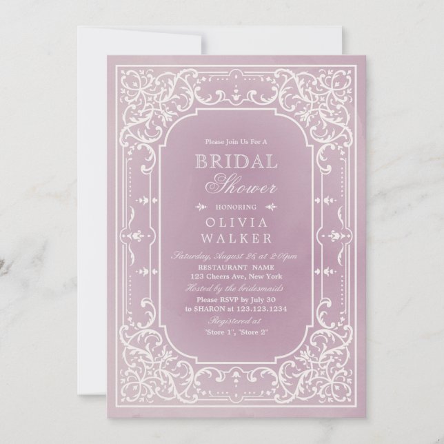 Mauve elegant romantic vintage Bridal Shower Invitation (Front)