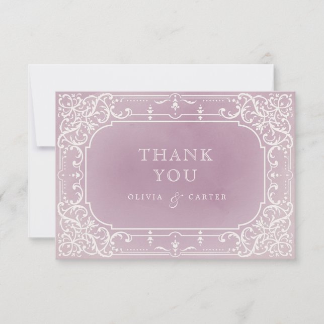 Mauve elegant romantic vintage wedding thank you (Front)
