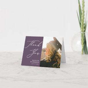 Mauve Elegant Script Minimalist Photo Graduation Thank You Card