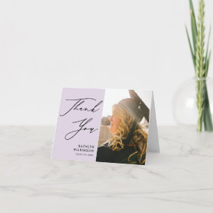 Mauve Elegant Script Minimalist Photo Graduation Thank You Card