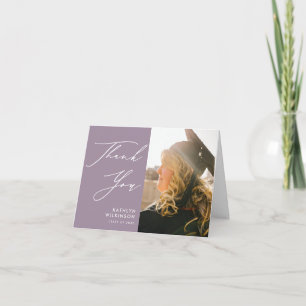 Mauve Elegant Script Minimalist Photo Graduation Thank You Card