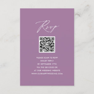 Mauve Elegant Script Minimalist QR Wedding RSVP Enclosure Card