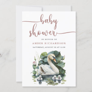 Mauve Elegant Script Minimalist Swan Baby Shower Invitation