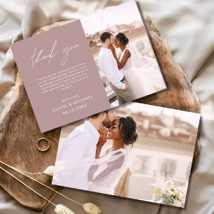 Mauve Elegant Script Photo Wedding Thank You Card