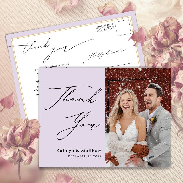Mauve Elegant Script Simple Wedding Thank You Postcard (Creator Uploaded)