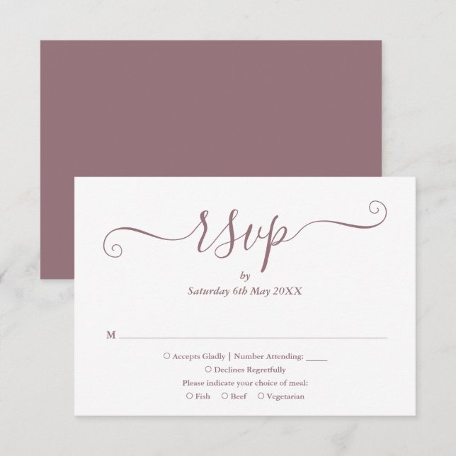 Mauve Elegant Script Wedding RSVP Card (Front/Back)