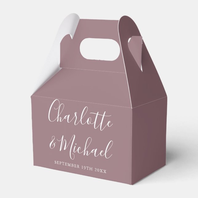 Mauve Elegant Signature Script Wedding Favour Box (Front Side)