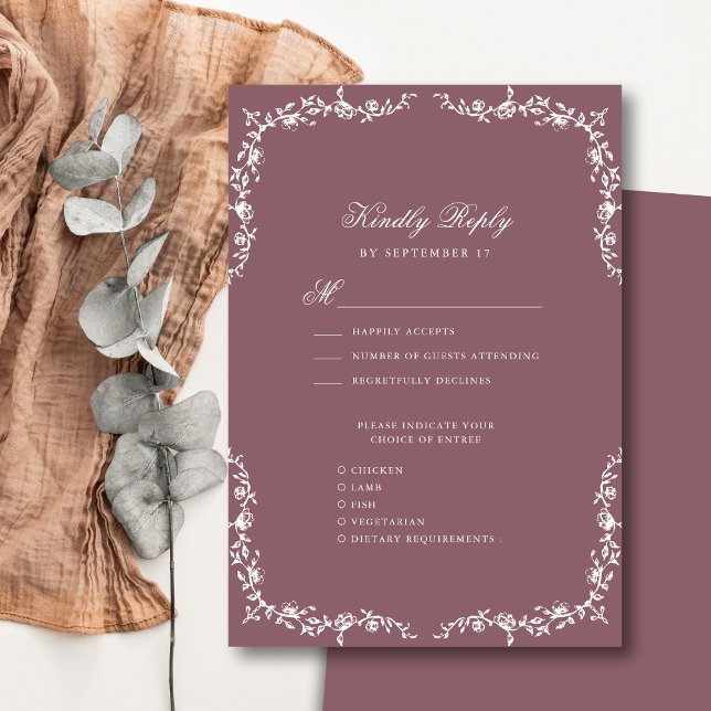 Mauve Elegant Vintage Floral Wedding RSVP Card (Creator Uploaded)