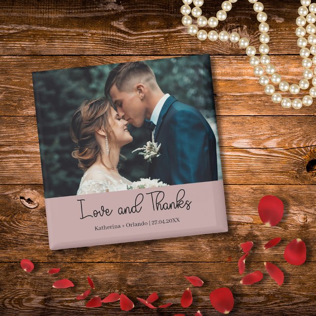 Mauve Elegant Wedding Love and Thanks Photo Magnet (Creator Uploaded)