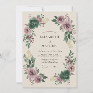 Mauve Emerald Moody Winter Wedding Invitation