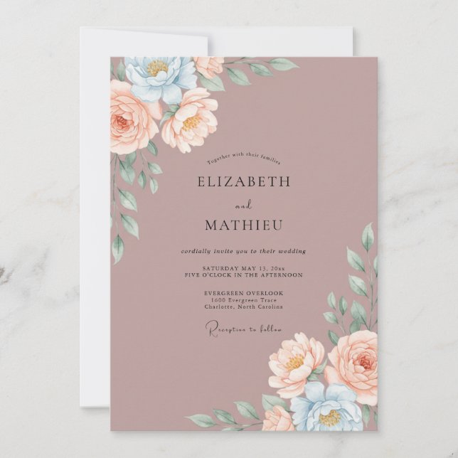 Mauve Enchanting Floral Wedding Invitation (Front)