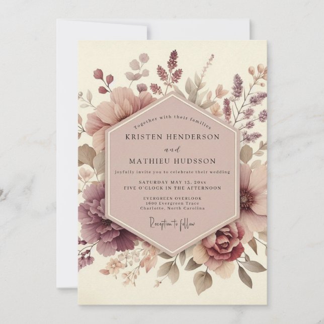 Mauve Ethereal Bloom Wedding Invitation (Front)
