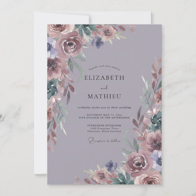 Mauve Ethereal Botanical Wedding Invitation (Front)