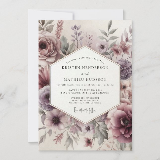 Mauve Ethereal Floral Wedding Invitation (Front)