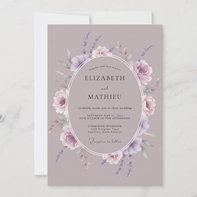 Mauve Ethereal Romance Wedding Invitation (Front)