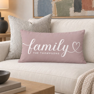 Mauve Family Heart Script Monogram Lumbar Cushion