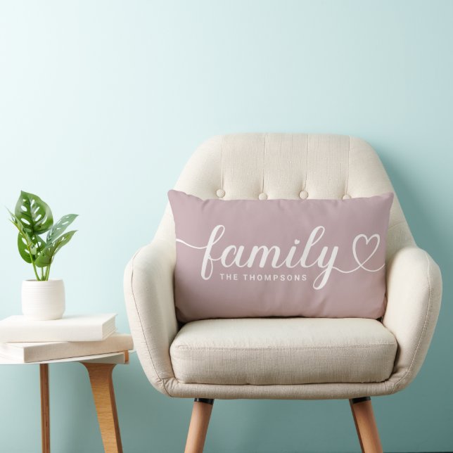Mauve Family Heart Script Monogram Lumbar Cushion (Chair)