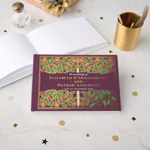 Mauve Fantasy Royal Mediaeval Floral Sword Wedding Guest Book