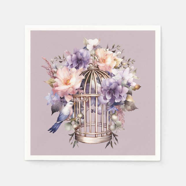Mauve Finery Purple Pink Blue  Birdcage Shower Napkin (Front)