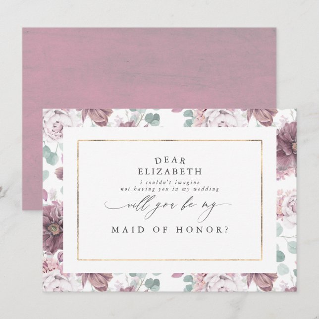 Mauve Floral Bridesmaid Maid of Honour Proposal Invitation (Front/Back)