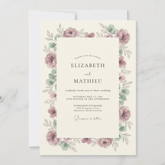 Mauve Floral Flourish Wedding Invitation (Front)