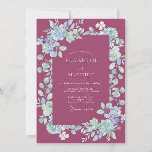 Mauve Floral Garland Romance Wedding Invitation