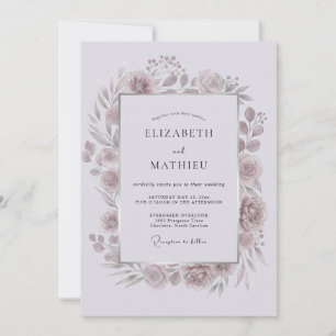 Mauve Floral Laurel Romance Wedding Invitation