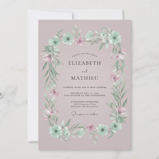 Mauve Floral Laurel Wedding Invitation (Front)