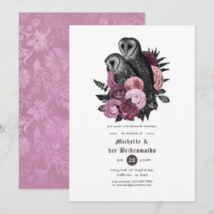 Mauve Floral Owls Gothic Bridesmaids Luncheon Invitation