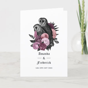 Mauve Floral Owls Gothic Wedding Programme