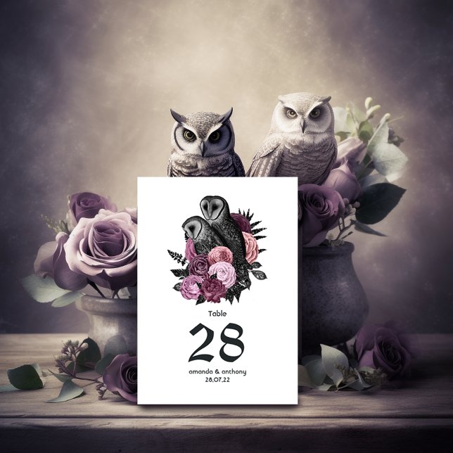 Mauve Floral Owls Gothic Wedding Table Number (Creator Uploaded)