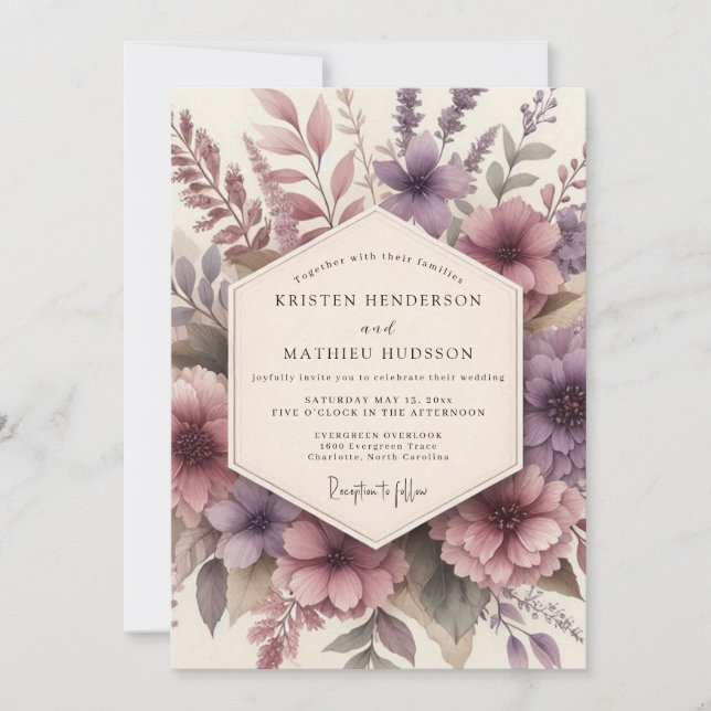 Mauve Floral Romance Wedding Invitation (Front)