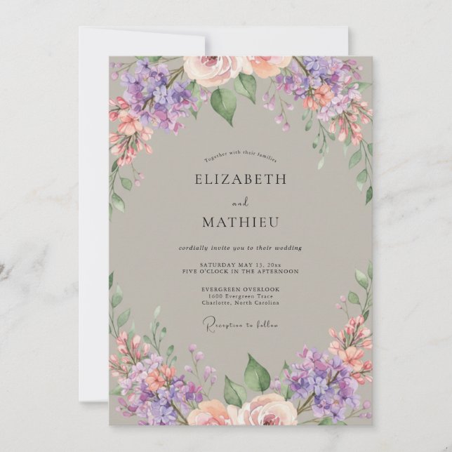 Mauve Floral Romantic Whimsy Wedding Invitation (Front)