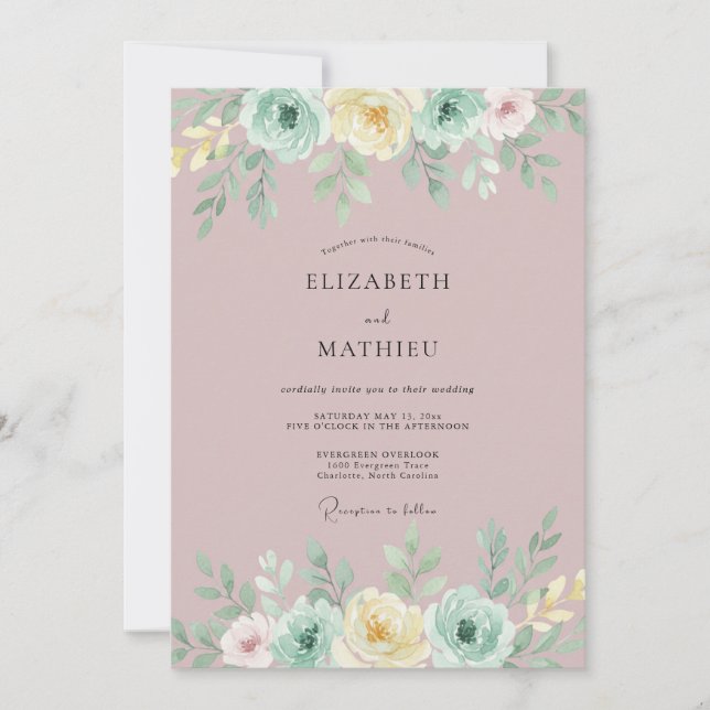 Mauve Floral Springtime Wedding Invitation (Front)