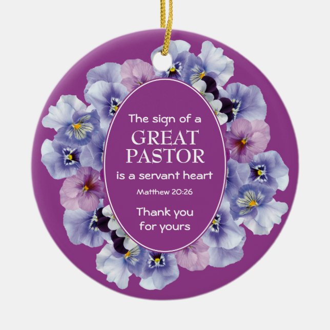 Mauve Floral THANK YOU Pastor Appreciation Ceramic Tree Decoration (Front)