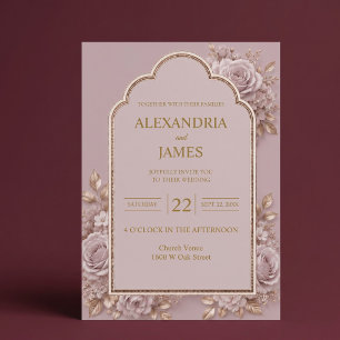 Mauve Floral Wedding Invitation