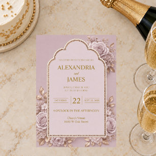 Mauve Floral Wedding Invitation