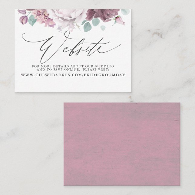 Mauve Floral Wedding Website Card (Front/Back)