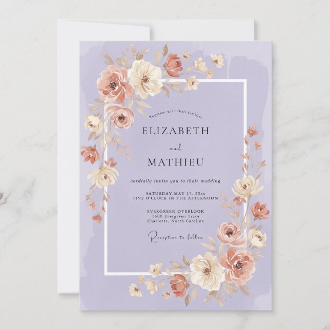 Mauve Floral Whimsical Wedding Invitation (Front)