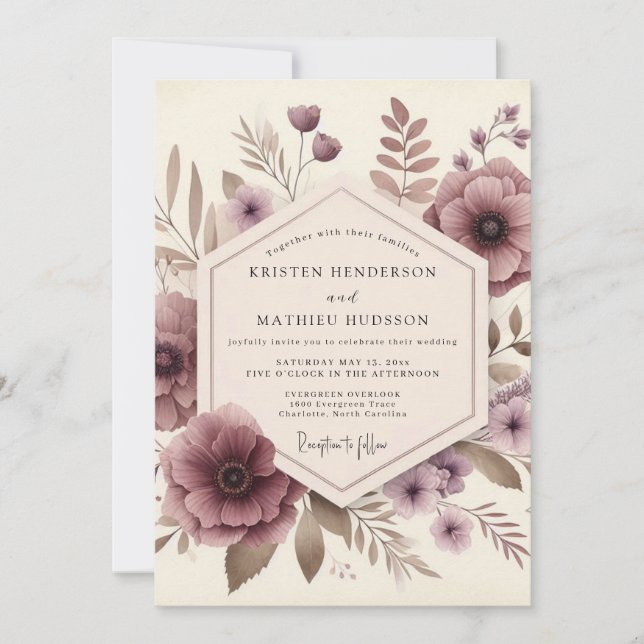Mauve Floral Woodland Wedding Invitation (Front)